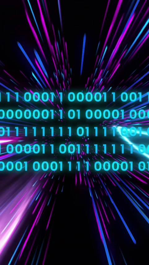 Animation of binary coding over pink and blue neon light trails Stock-Footage 342802318