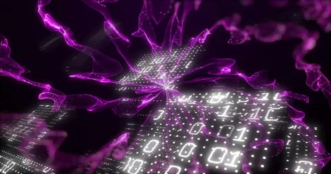 Animation of binary coding over purple shapes Stock Footage 309168652