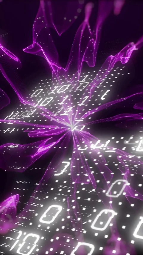 Animation of binary coding over purple shapes Stock-Footage 342806398