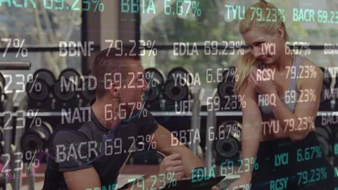 Animation of binary coding over school kids using laptops and studying Stock Footage 328462005