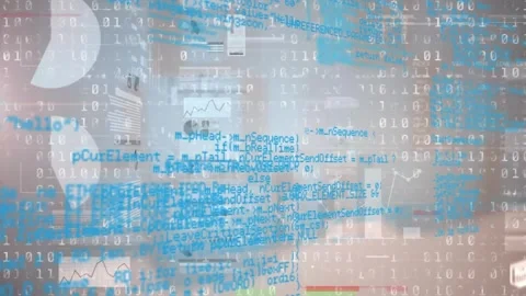 Animation of binary coding over screens with statistical data processing against Stock Footage 326626927