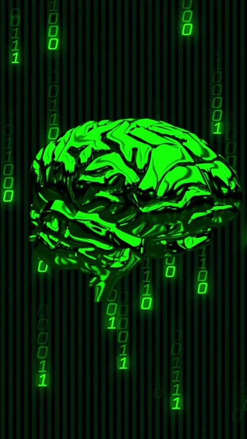 Animation of binary coding over spinning brain Video stock 342708034