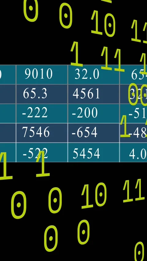 Animation of binary coding over statistical data processing against black Vídeos de archivo 344745698