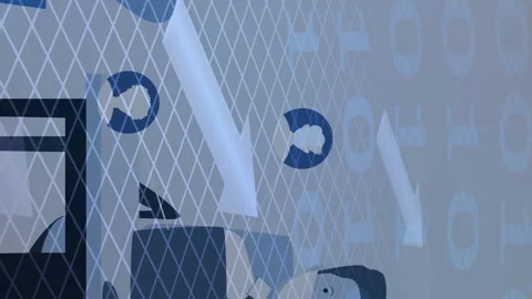 Animation of binary coding processing over pictogram of man in face mask using 스톡 동영상 312436399