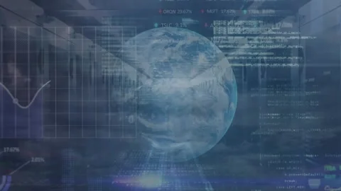 Animation of binary coding, statistics and data processing over globe Stock Footage 327008371