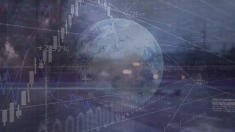 Animation of binary coding, statistics and data processing over globe Stock Footage 327529389