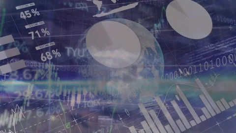 Animation of binary coding, statistics and data processing over globe Stock Footage 328087489