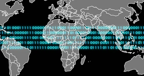 Animation of binary coding, world map and data processing over black background Stock Footage 264827556