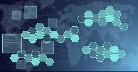 Animation of binary data and network of connections over map of world Stock Footage 328970072