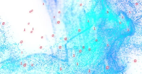 Animation of binary data over blue particle network wave on white background Stock Footage 268268987