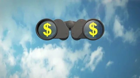 An animation of binoculars finding a dollar symbol Stock Footage 43729162