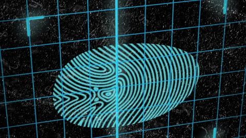 Animation of biometric fingerprint and data processing over dark background Stock Footage 312906362