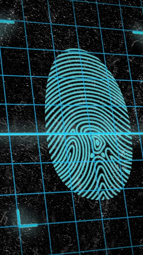Animation of biometric fingerprint and data processing over dark background Stock Footage 320589764