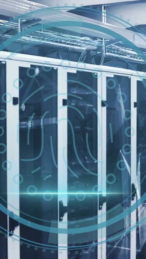 Animation of biometric fingerprint and digital data processing over computer Stock Footage 342010560