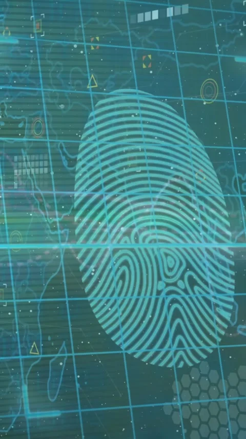 Animation of biometric fingerprint with data processing over dark background Stock Footage 341976883