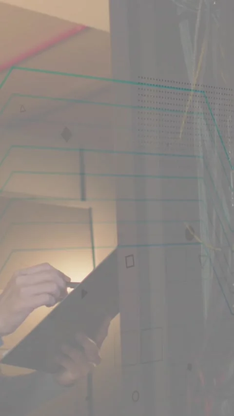 Animation of biometric fingerprint scanner against asian male engineer using Stock Footage 344775232