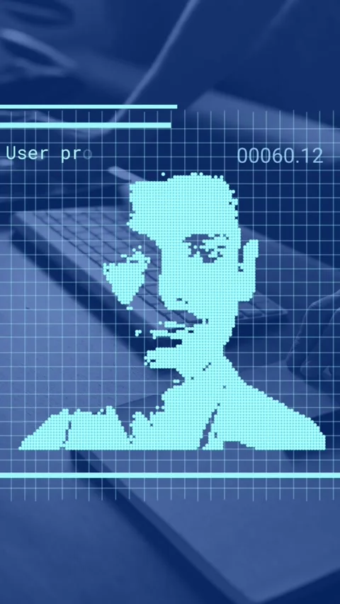 Animation of biometric photo and data processing over woman using computer Stock Footage 344402772