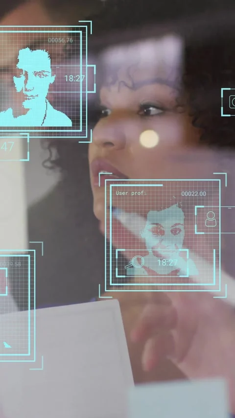Animation of biometric photos and data processing over diverse business people Stock Footage 341991828