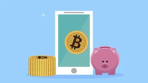 Animation of bitcoin cryptocurrency transaction via mobile application for .. Video stock 339049415