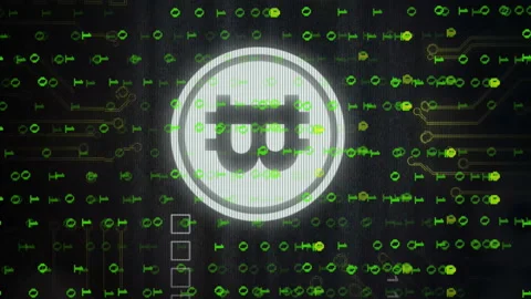 Animation of bitcoin icon over binary coding data processing Stock Footage 312389421