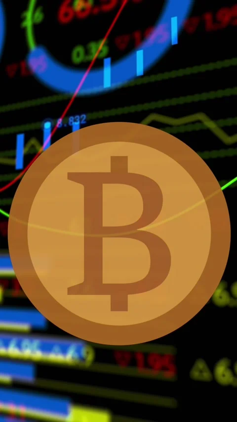 Animation of bitcoin over financial data processing on black background Stock Footage 323783096