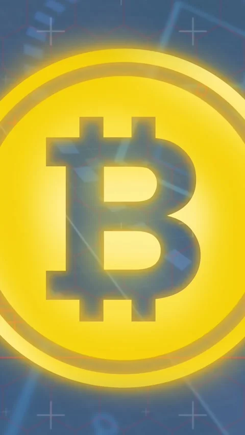 Animation of bitcoin symbol and data processing against blue background Stock Footage 321171777