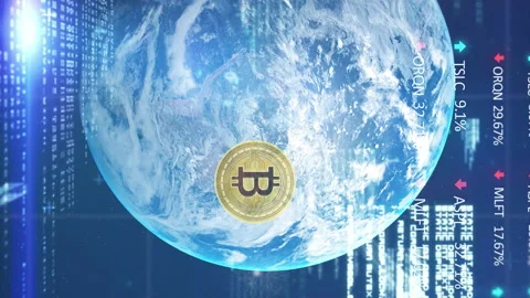 Animation of bitcoin symbol falling over globe and data processing Stock Footage 207364805