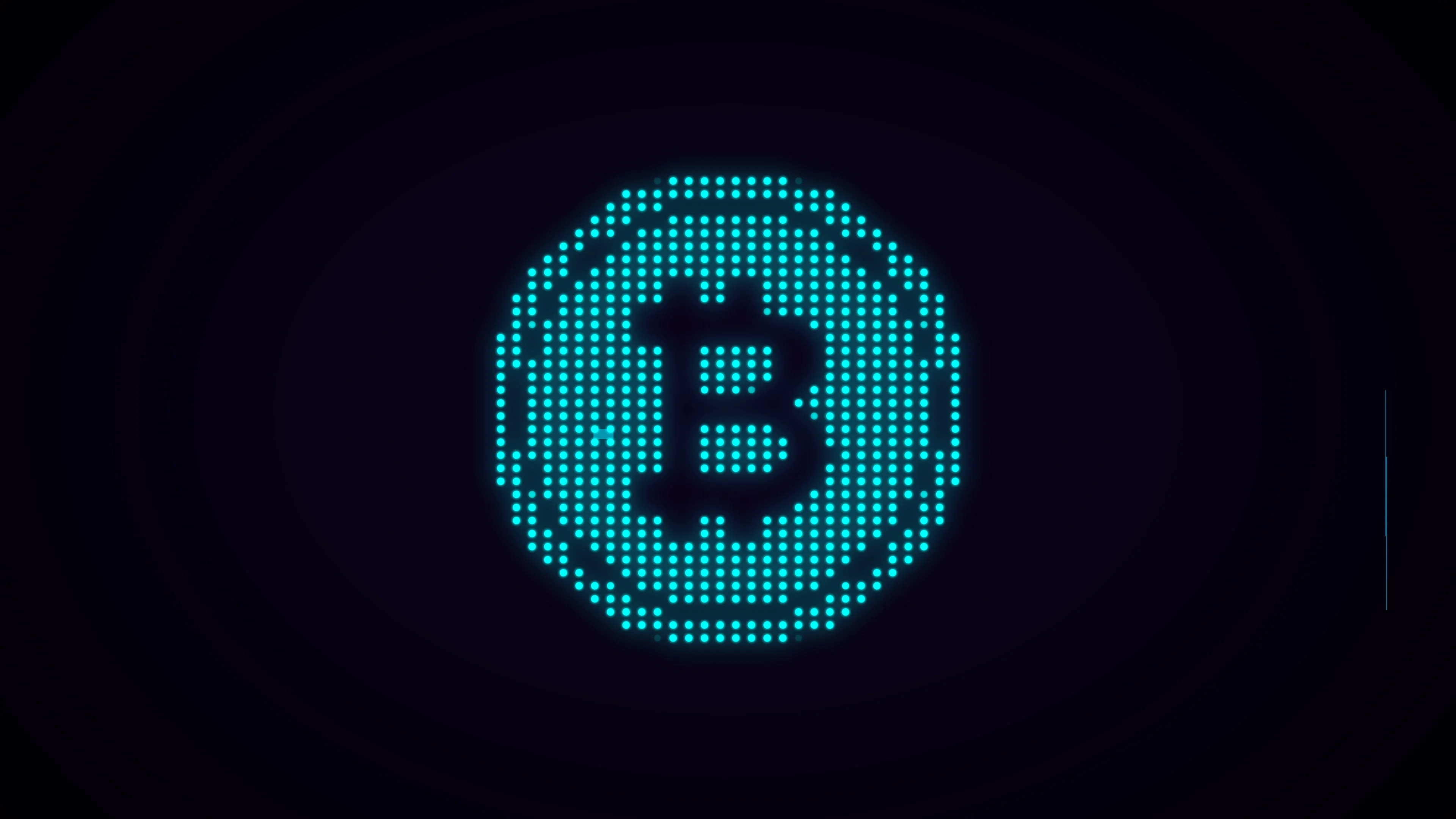 Animation of Bitcoin symbol with glitch effect in blue color.