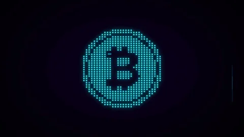 Animation of Bitcoin symbol with glitch effect in blue color. Stock Footage 85400671