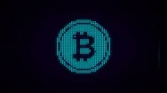 Animation Of Bitcoin Symbol With Glitch Effect In Blue Color. Stock Footage