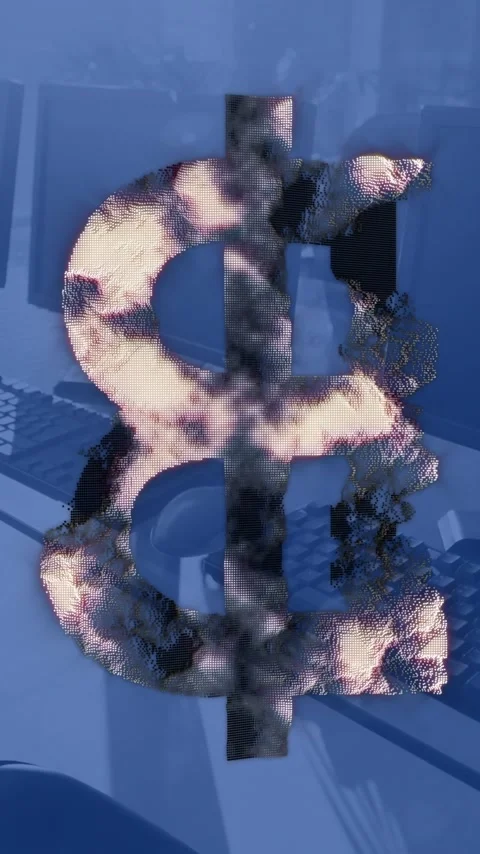 Animation of bitcoin symbol processing over computers on desks in office and Stock Footage 344403500