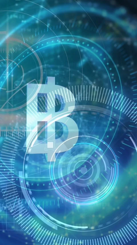 Animation of bitcoin symbol, scopes scanning and data processing Stock Footage 343954990