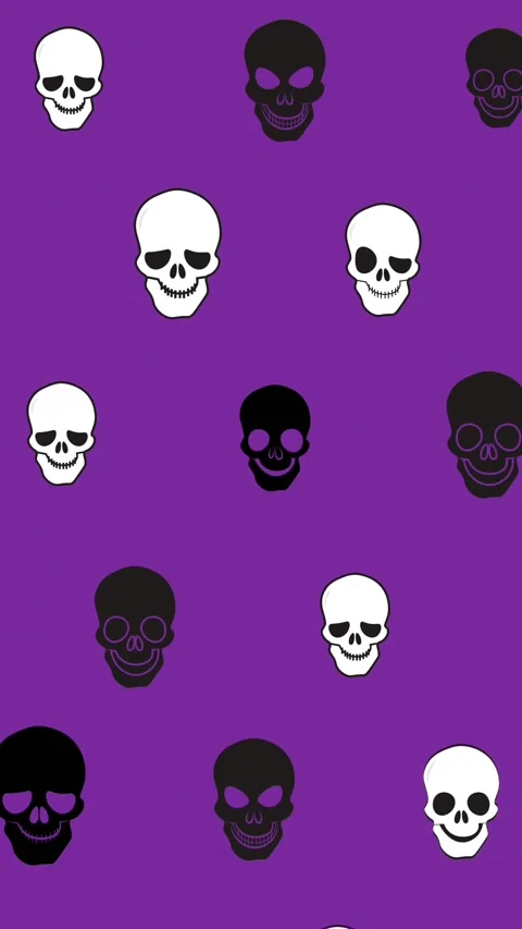 Animation of black and white skulls on floating purple background Stock Footage 344244443