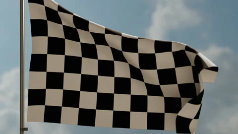 Animation of black and white square race flag waving against blue cloudy sky Stock Footage 163450752
