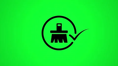 Animation of black cleaning brush icon with check mark symbol appearing on .. Stock Footage 344855176