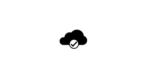 Animation Black cloud icon with a checkmark inside on a white background tick Video stock 321854778