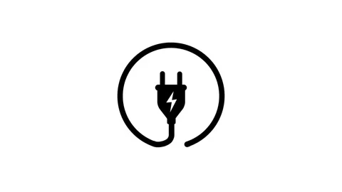 Animation Black Electric Plug Icon with Lightning Bolt in Circle on White B.. Stock Footage 321854604