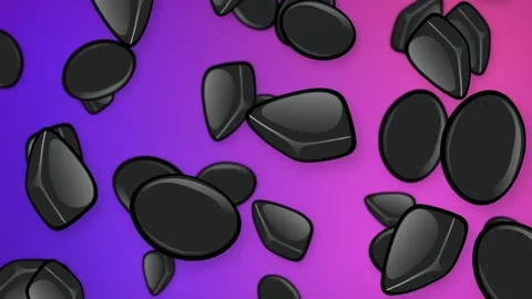 Animation of Black Geometric Objects Falling Over Purple Gradient Background Stock Footage 342780035