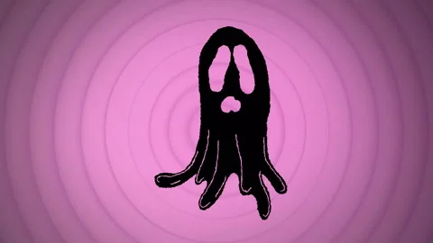 Animation of black ghost and circular patterns over purple background Stock Footage 315733591