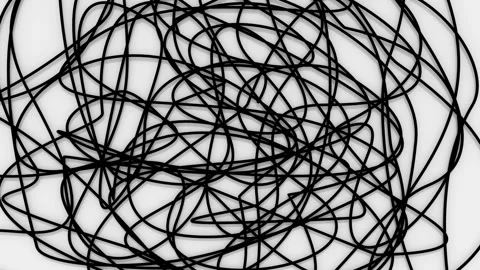 Animation black hand drawn tangle with scrawl, scribble, circles on white Stock Footage 221175604