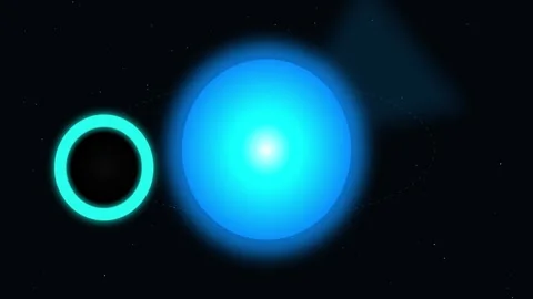 Animation of a black hole orbiting a blue star 스톡 동영상 341416278