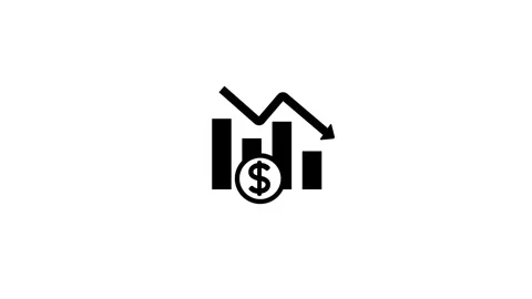 Animation Black Icon of a Bar Chart with a Dollar Sign and Downward Trend A.. Stock Footage 321791623