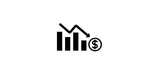 Animation Black Icon of a Bar Chart with a Dollar Sign and Downward Trend A.. Stock Footage 321791624