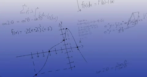 Animation of black mathematical equations and diagrams against blue background Stock Footage 329509373