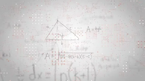 Animation of black mathematical equations, geometric angles, graphs and dots Видео 209607240