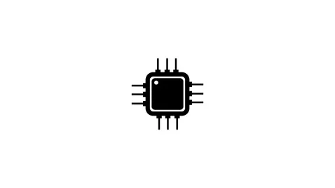 Animation Black Microchip Icon on White Background processor computer Stock Footage 321855040