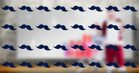 Animation of black moving mustaches over blurred background 스톡 동영상 329563706