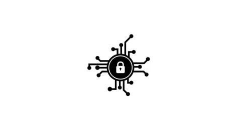 Animation Black security lock icon with circuit board elements on white bac.. Video stock 321996535