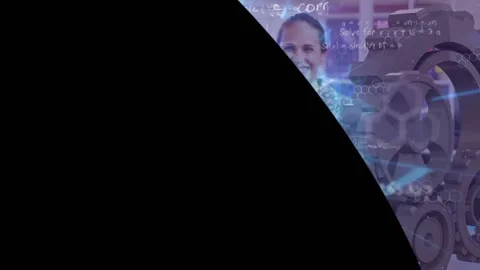 Animation of black shape with copy space over digital space, cogs and happy Stock Footage 327785293