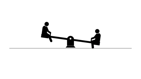 Animation Black silhouette of two stick figures on a seesaw on a white back.. Stock Footage 321997090